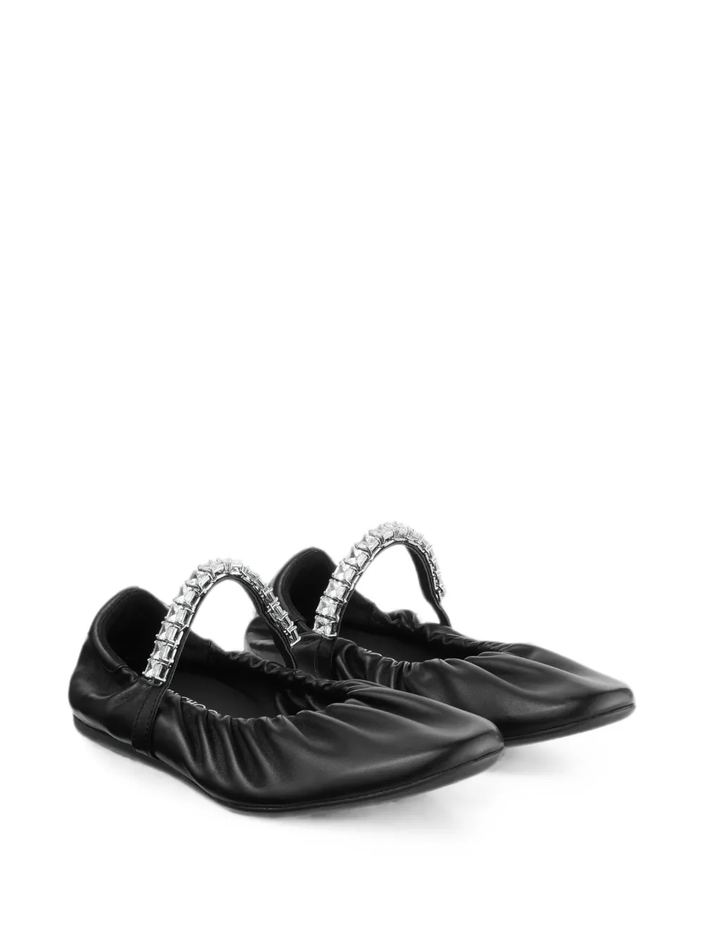 Jimmy Choo Jade black soft nappa-leather ballerina flats with crystal strap Zwart