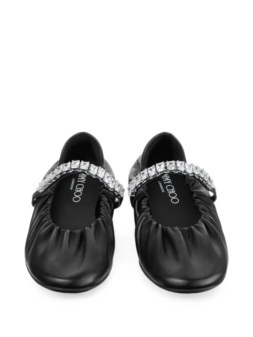 Jimmy Choo Jade black soft nappa-leather ballerina flats with crystal strap Zwart