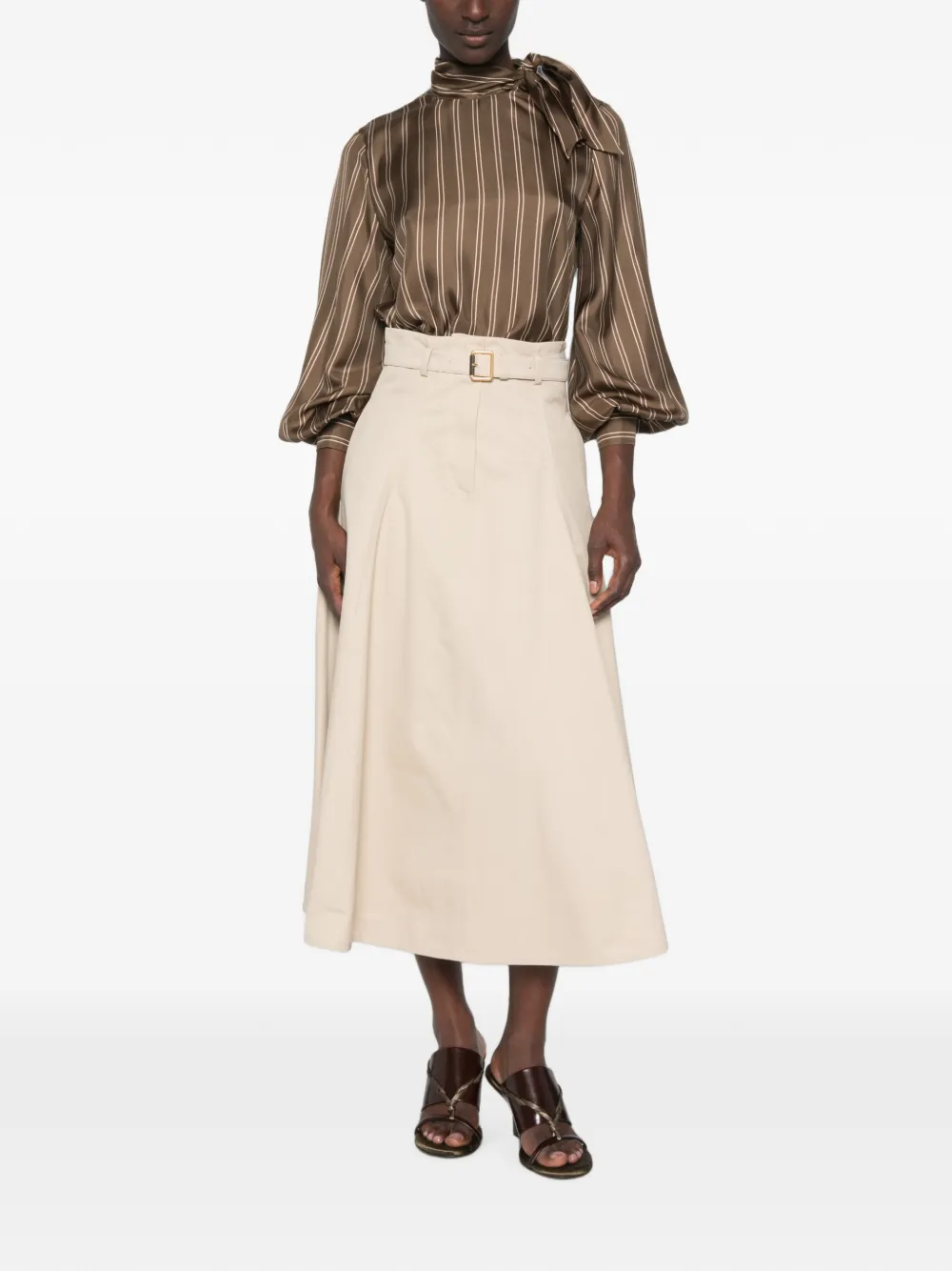 Max Mara Bingo gestreepte blouse met strikkraag Bruin