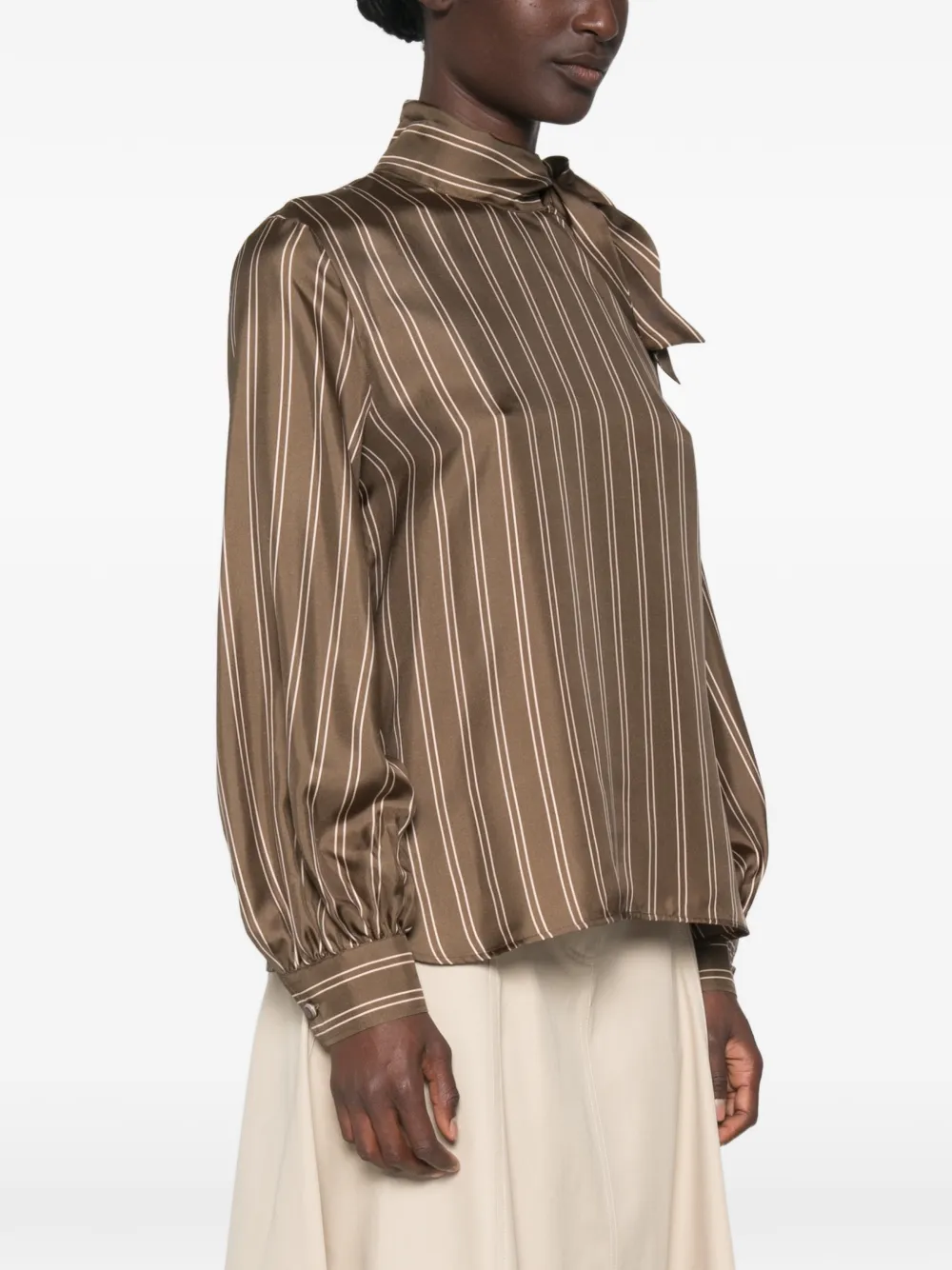 Max Mara Bingo gestreepte blouse met strikkraag Bruin