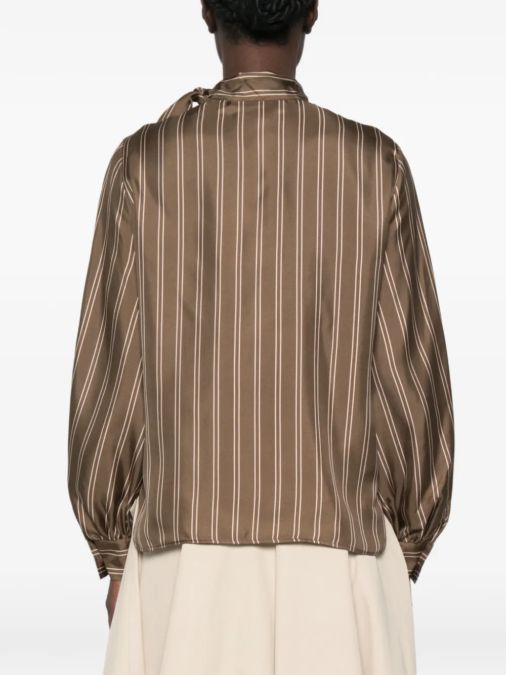 Max Mara Bingo gestreepte blouse met strikkraag Bruin