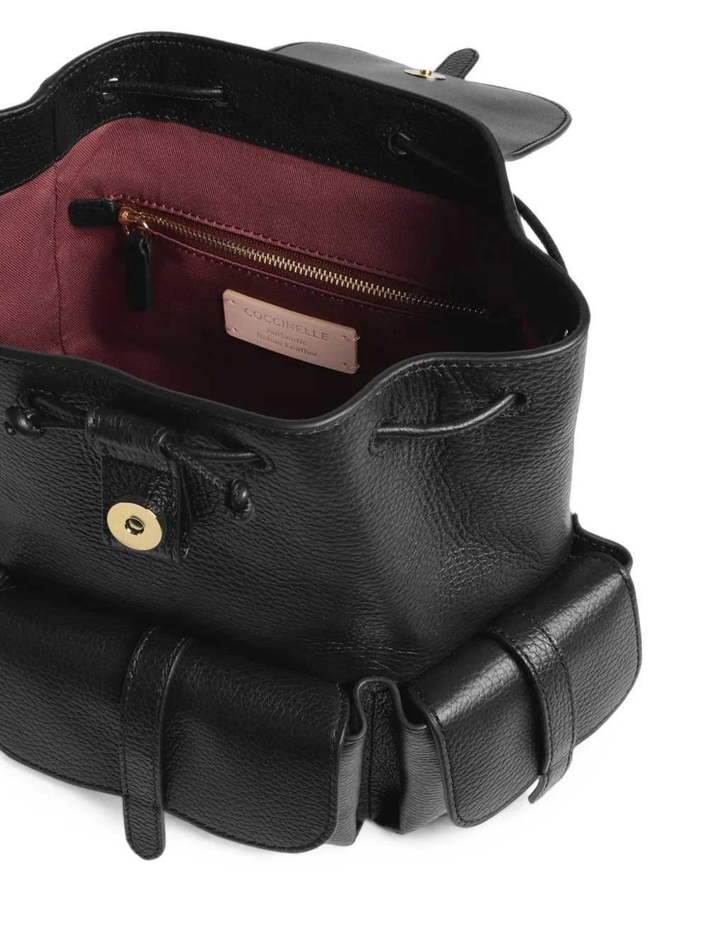 Coccinelle Medium Mavery rugzak van bewerkt leer met zak-detail Zwart
