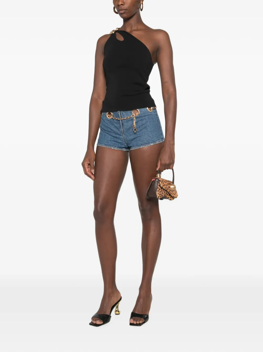 Cult Gaia Baba chain-belt denim shorts Blauw