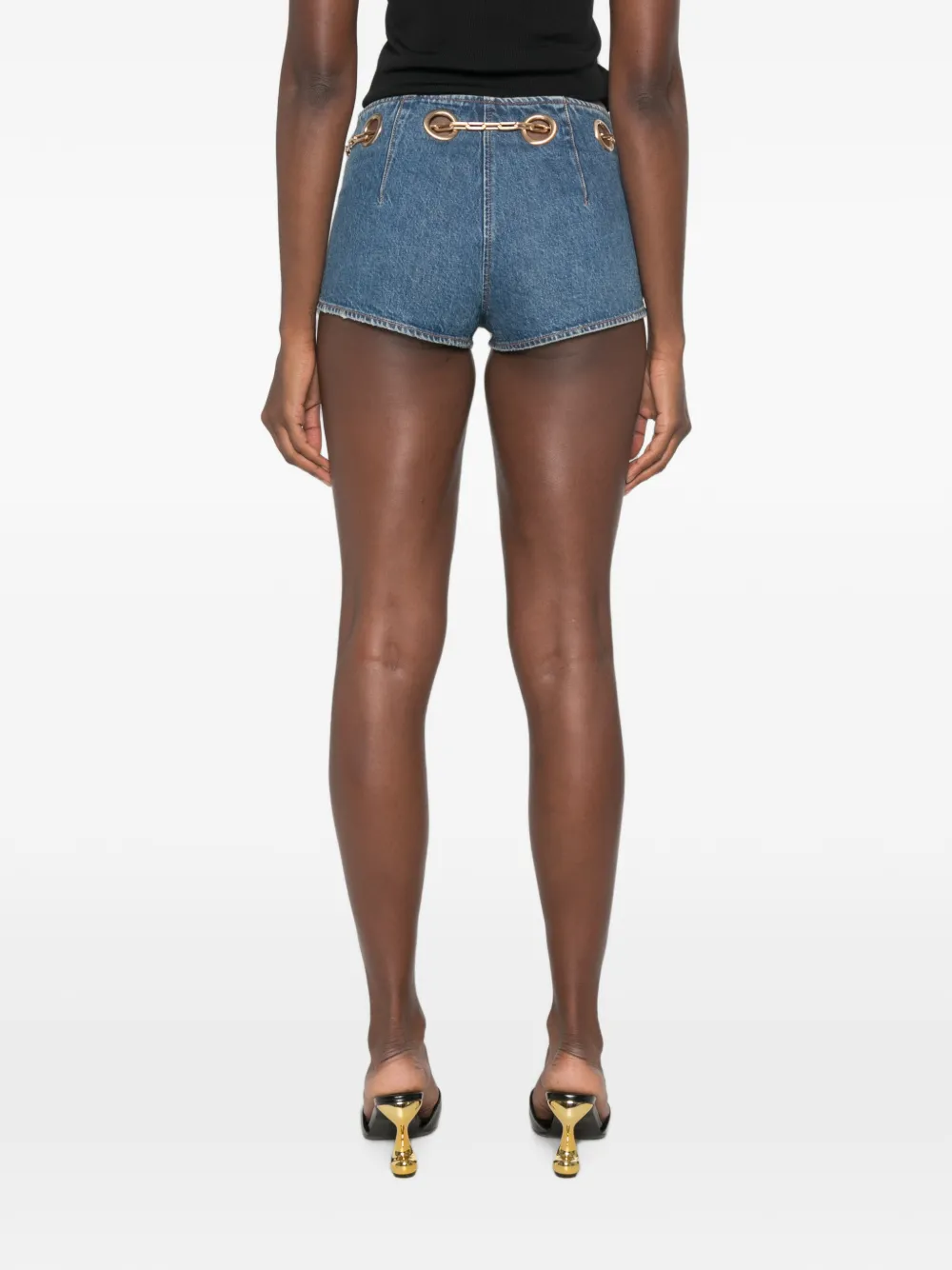 Cult Gaia Baba chain-belt denim shorts Blauw