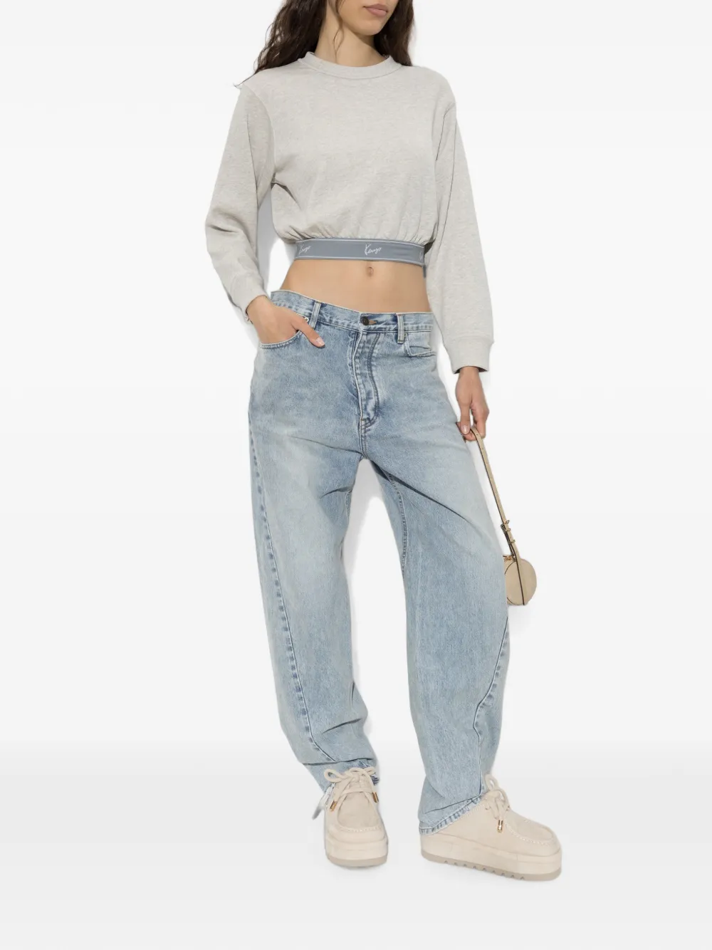 Kenzo cropped logo-tape hoodie Grijs