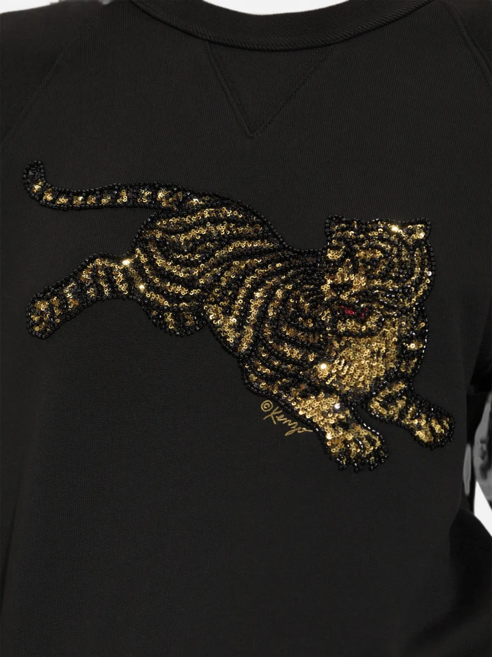 Kenzo Sweater met tijger verfraaid met pailletten Zwart