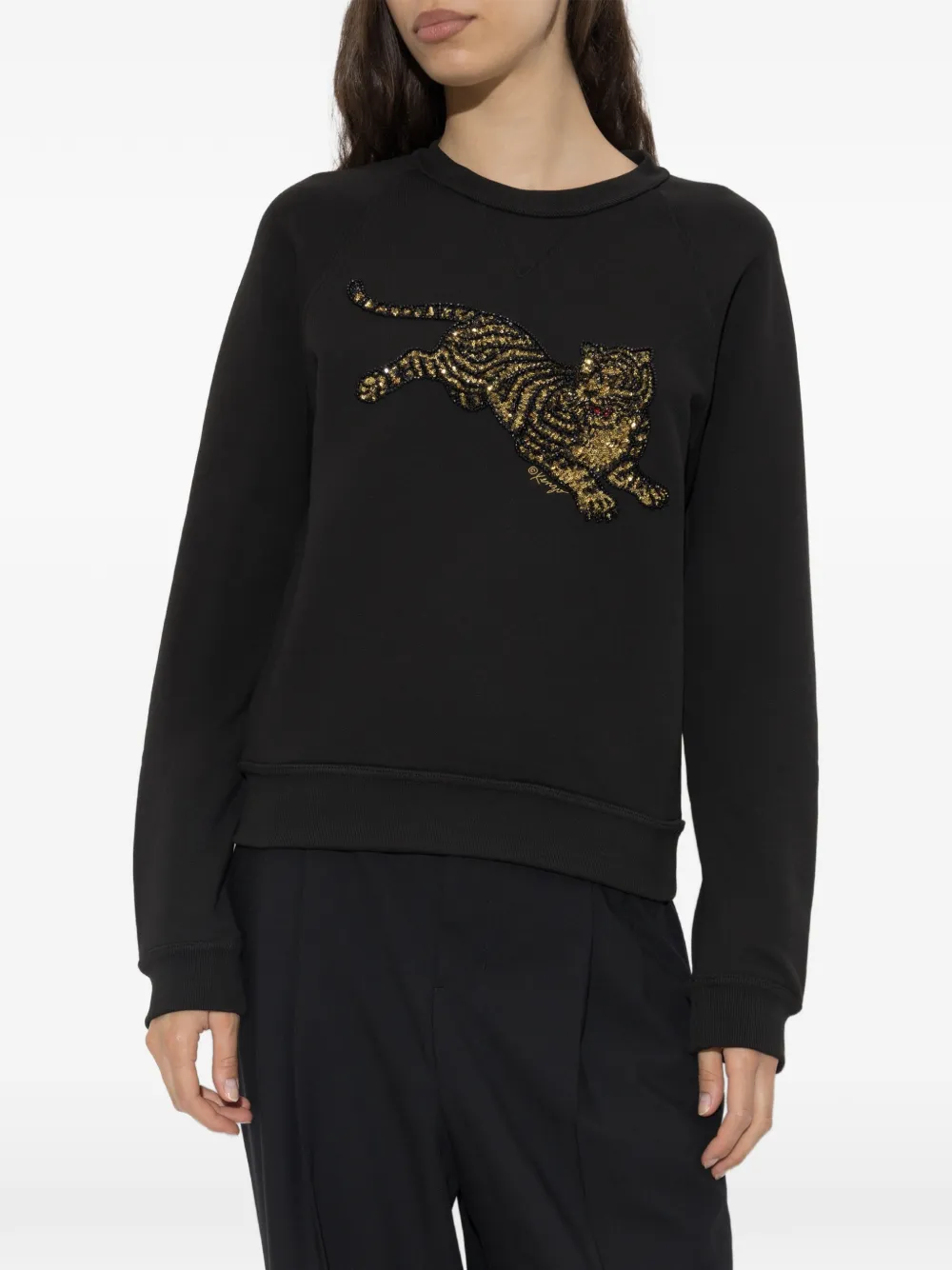 Kenzo Sweater met tijger verfraaid met pailletten Zwart