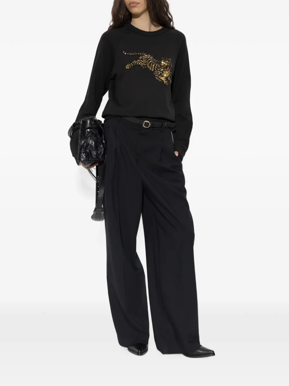 Kenzo Sweater met tijger verfraaid met pailletten Zwart