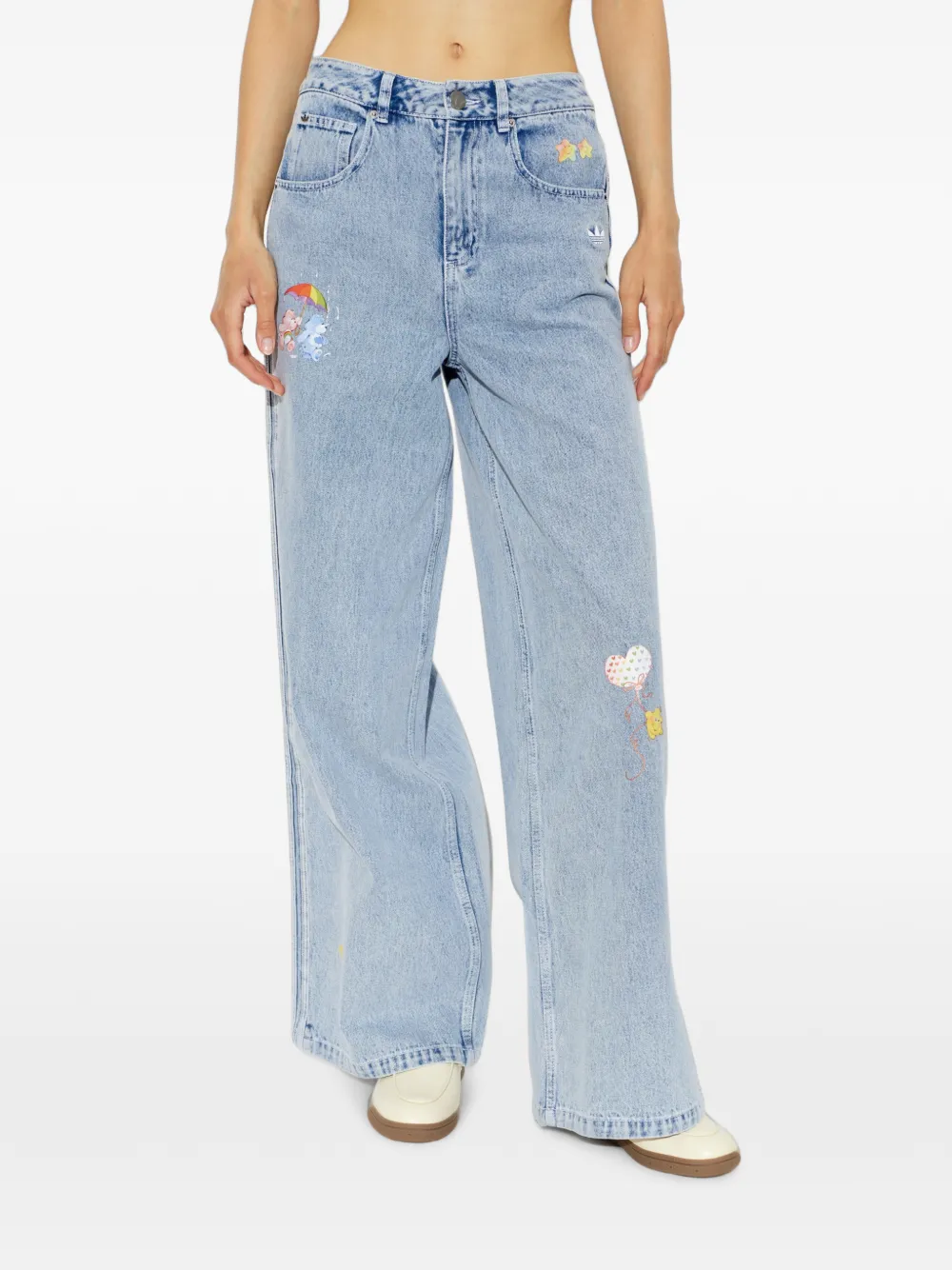 adidas embroidered Trefoil-logo jeans Blauw