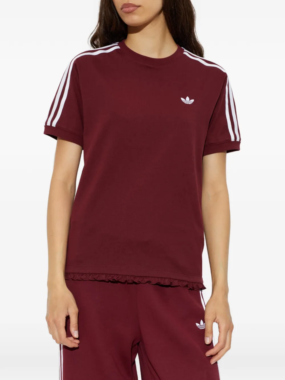 adidas ruffle-trim logo-embroidered T-shirt Rood
