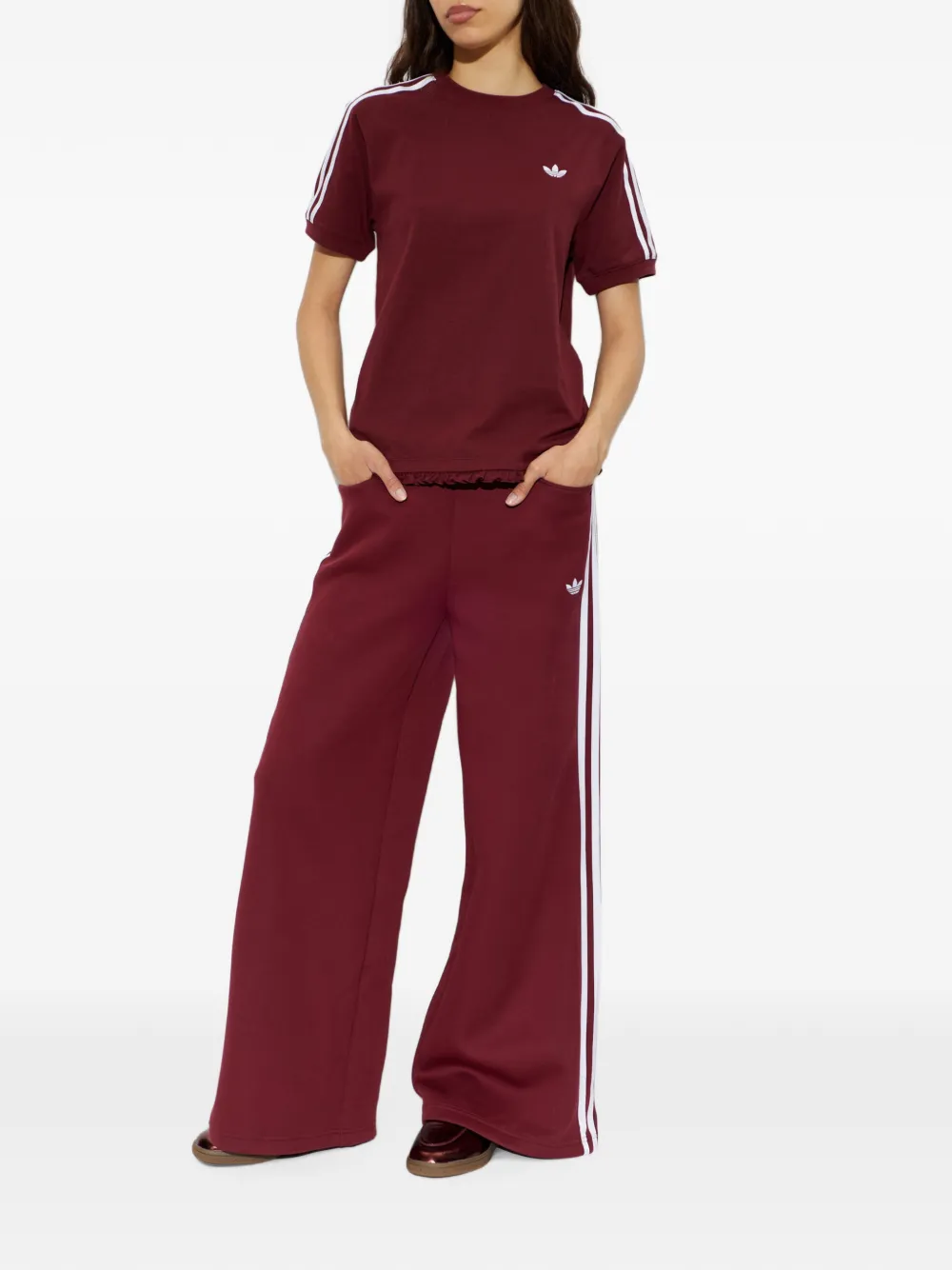 adidas ruffle-trim logo-embroidered T-shirt Rood