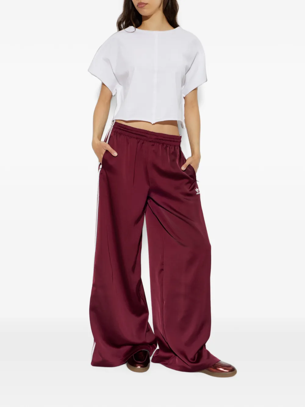 adidas side-stripe wide-leg trousers Rood