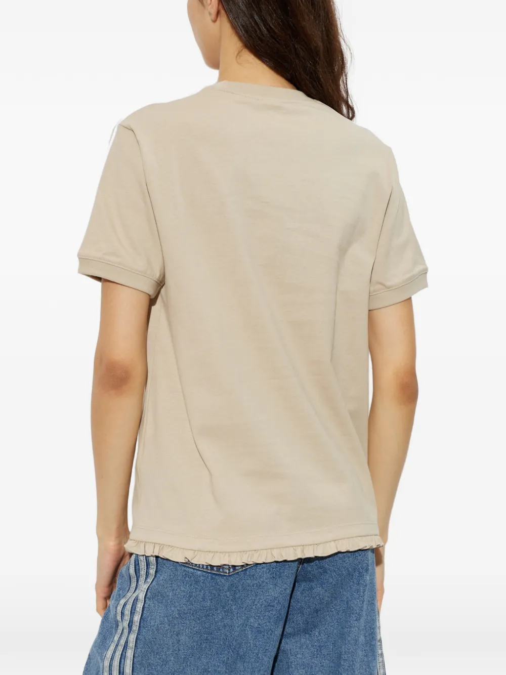 adidas ruffle-trim striped-sleeve T-shirt Beige