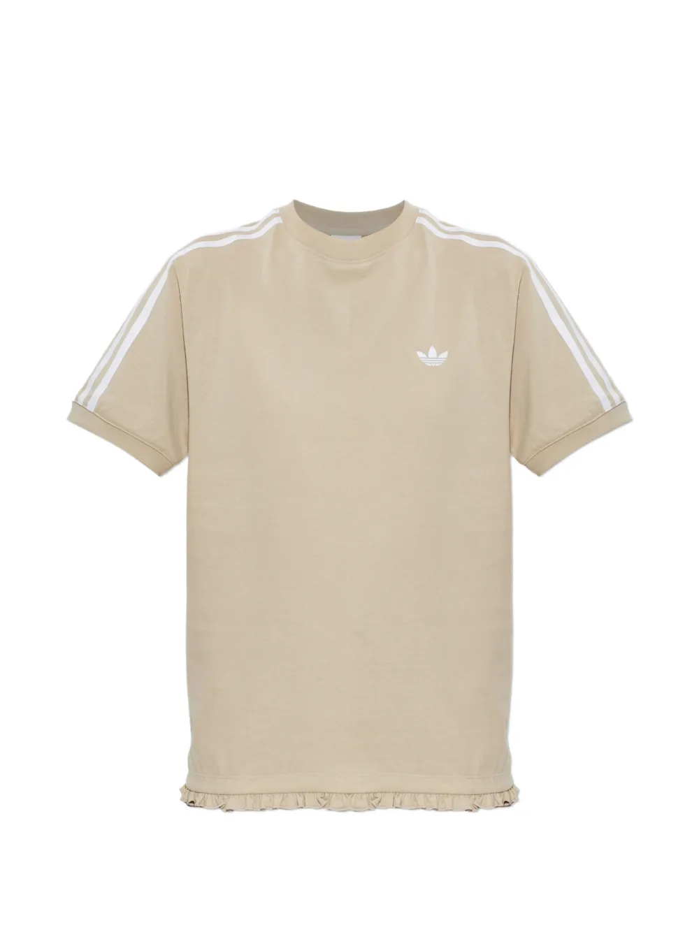 adidas ruffle-trim striped-sleeve T-shirt - Toni neutri