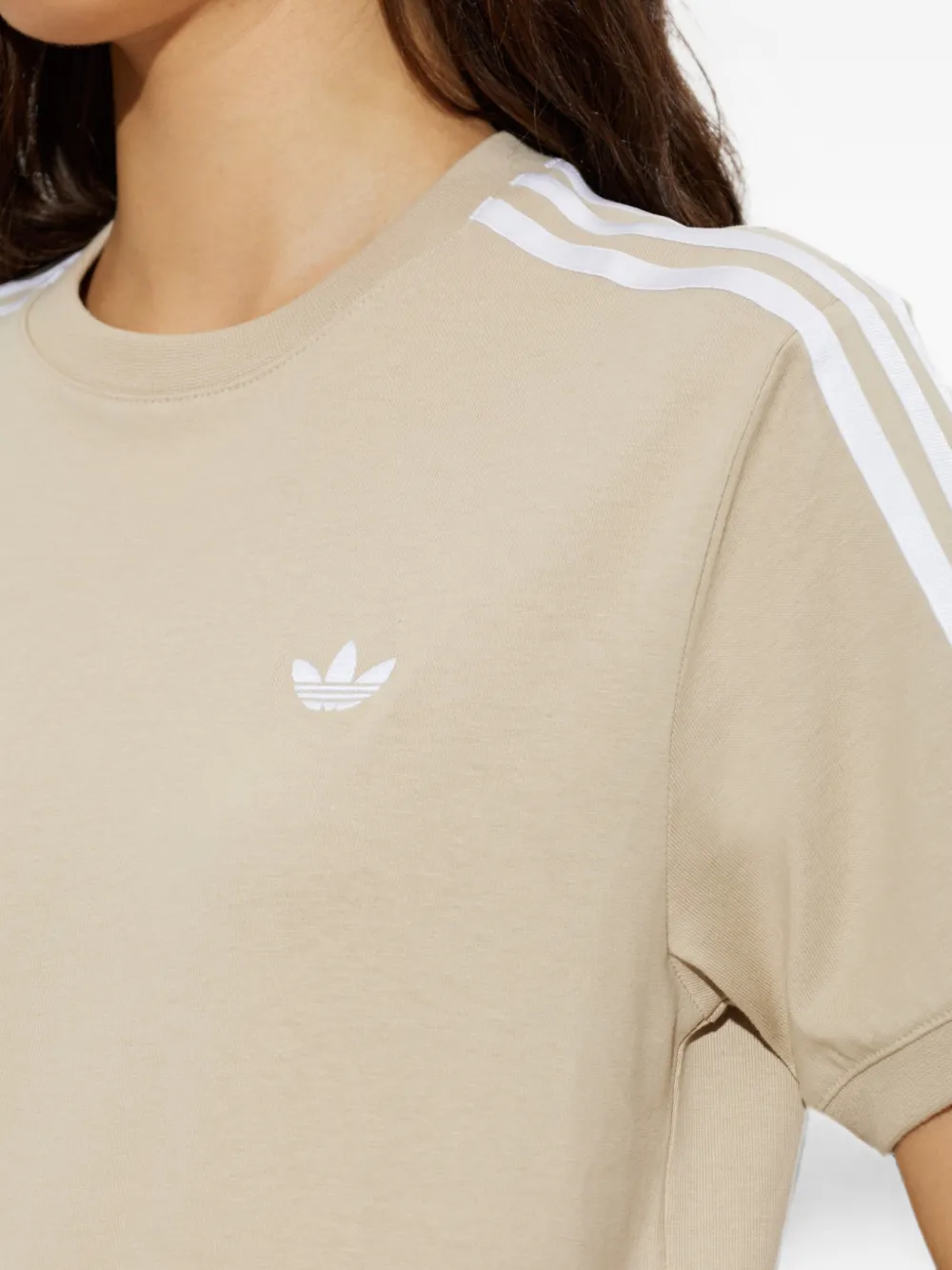 adidas ruffle-trim striped-sleeve T-shirt Beige
