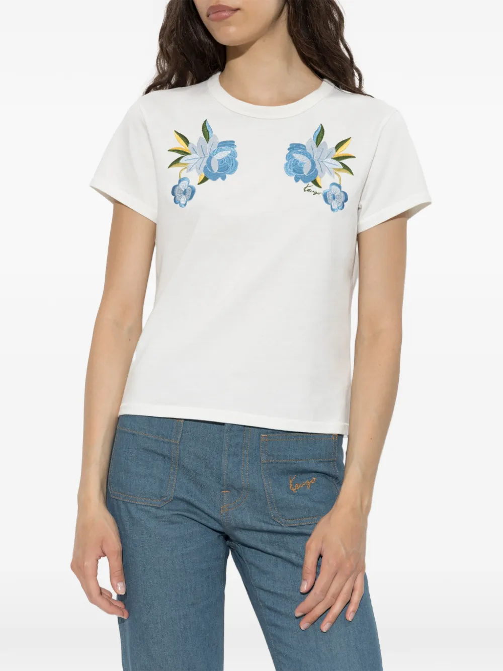 Kenzo T-shirt met geborduurde bloemen Wit