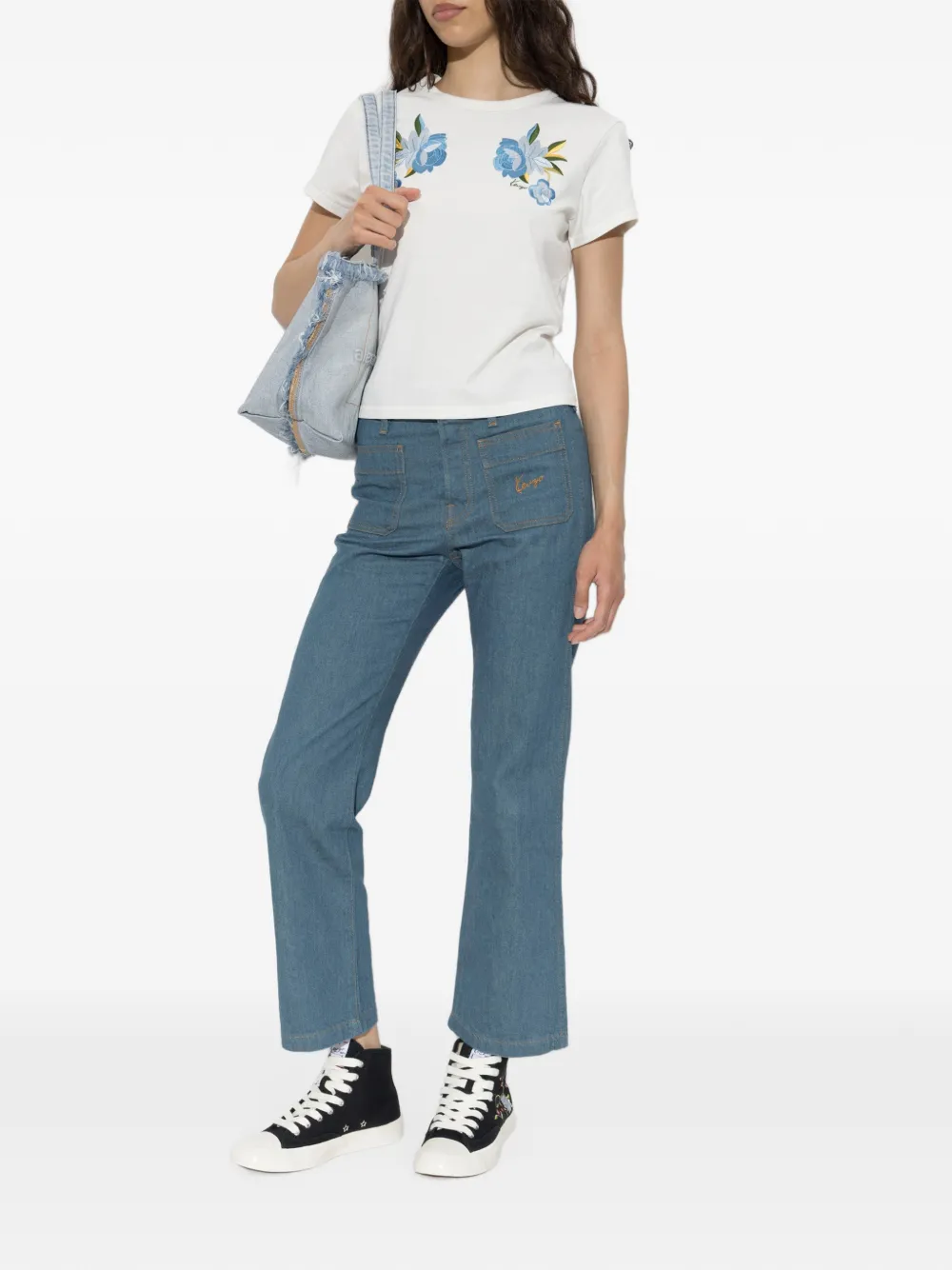 Kenzo logo-embroidered patch-pocket jeans Blauw