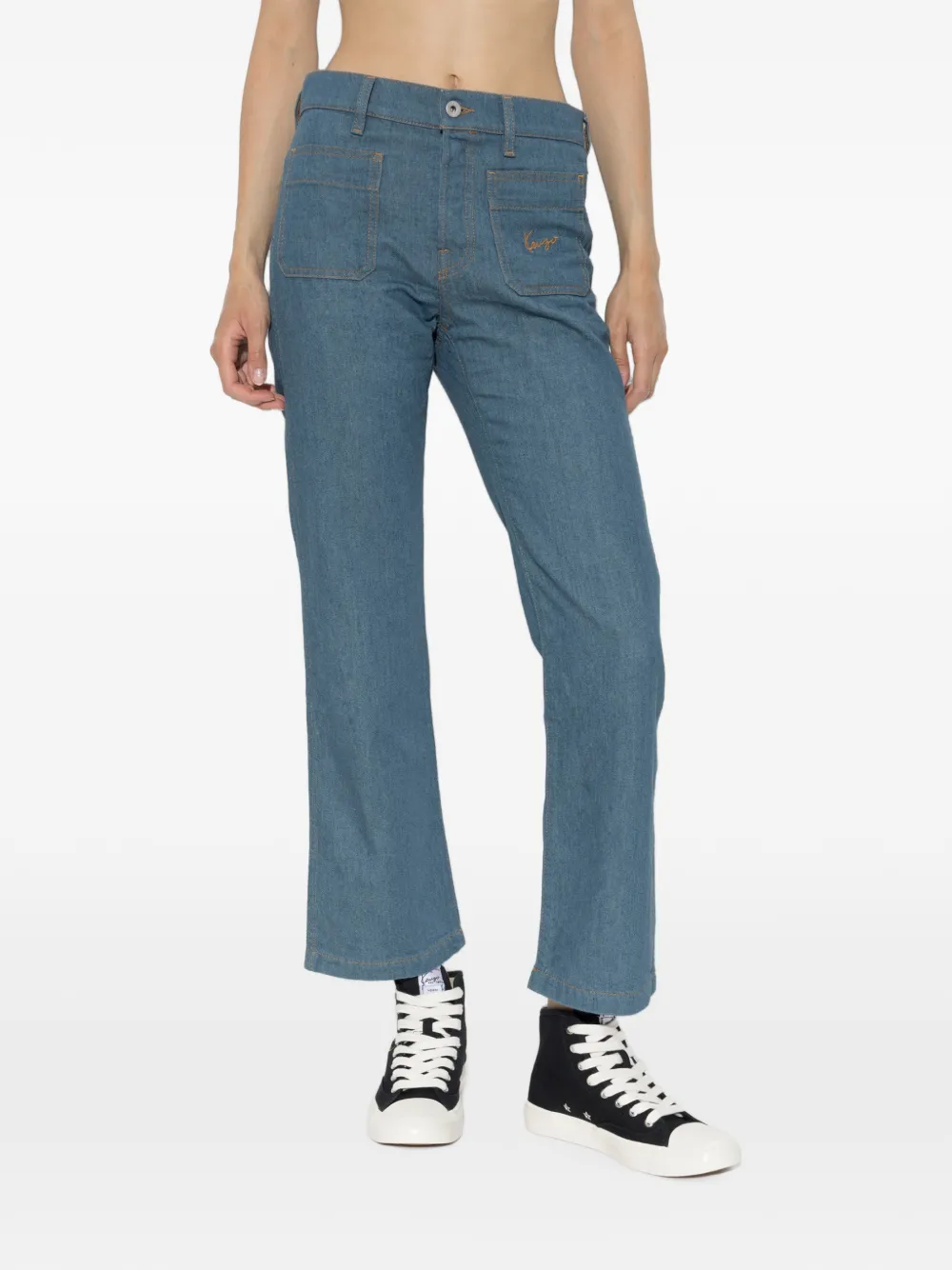 Kenzo logo-embroidered patch-pocket jeans Blauw