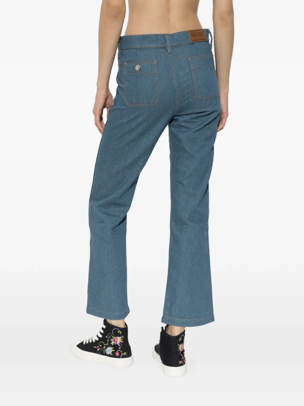Kenzo logo-embroidered patch-pocket jeans Blauw