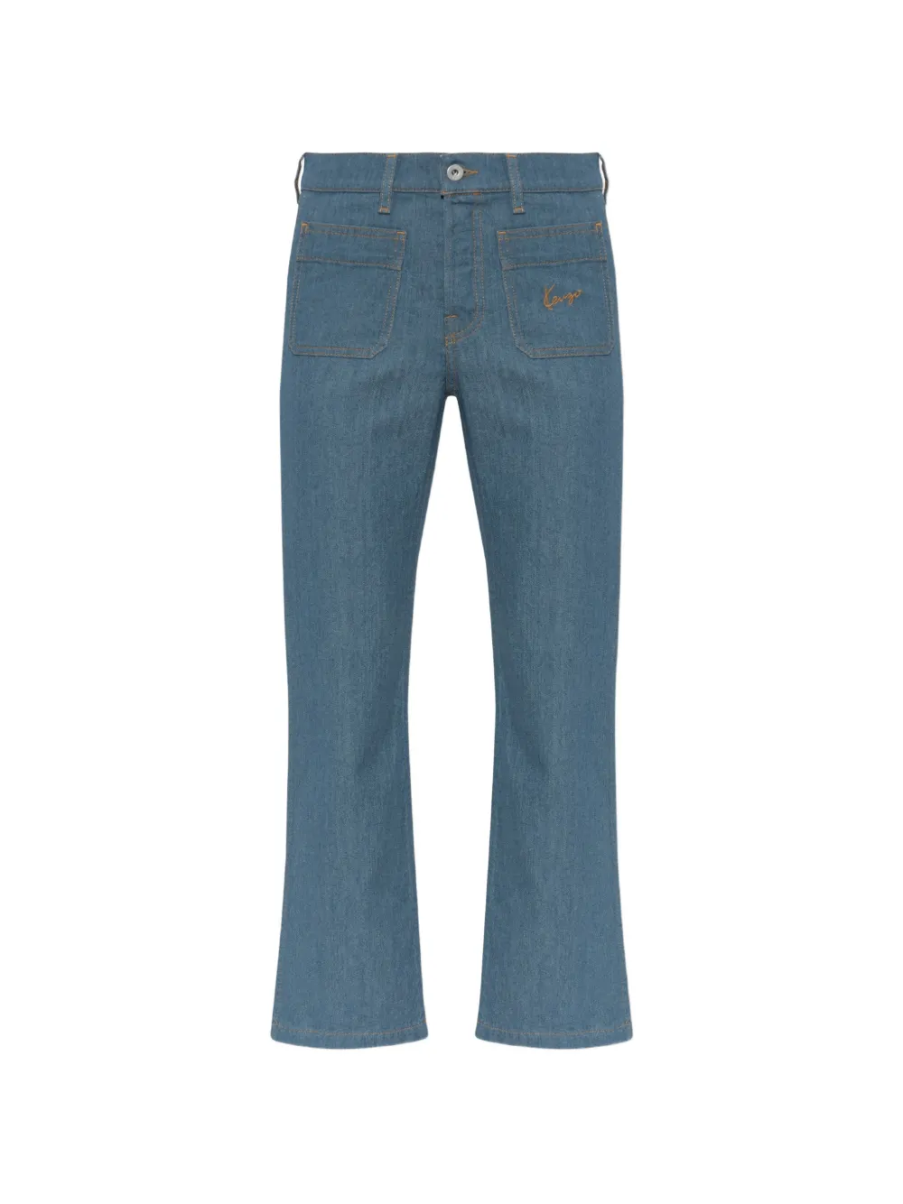 Kenzo logo-embroidered patch-pocket jeans - Blu