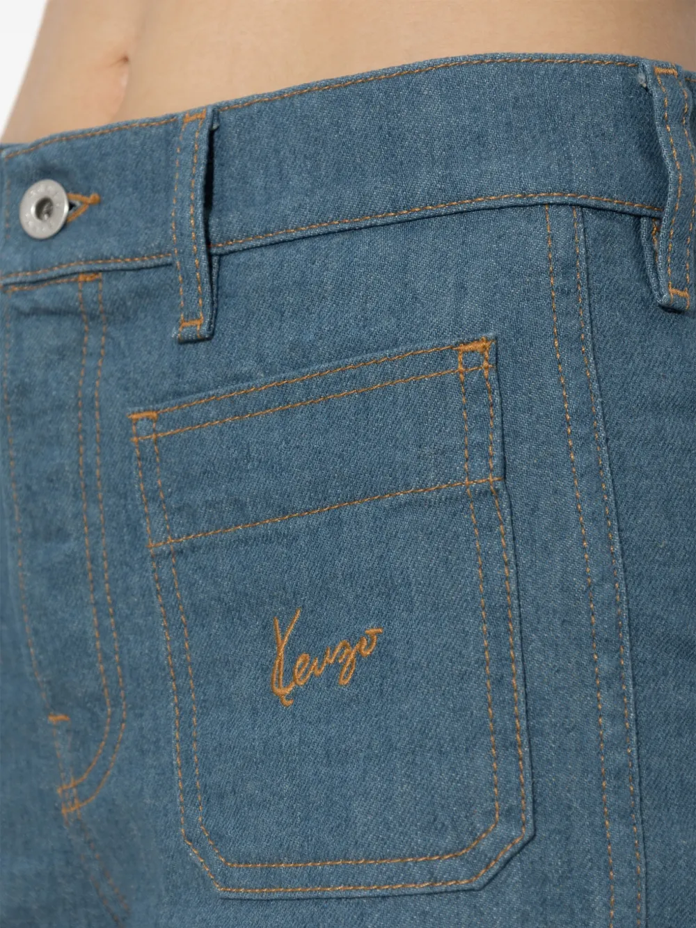 Kenzo logo-embroidered patch-pocket jeans Blauw