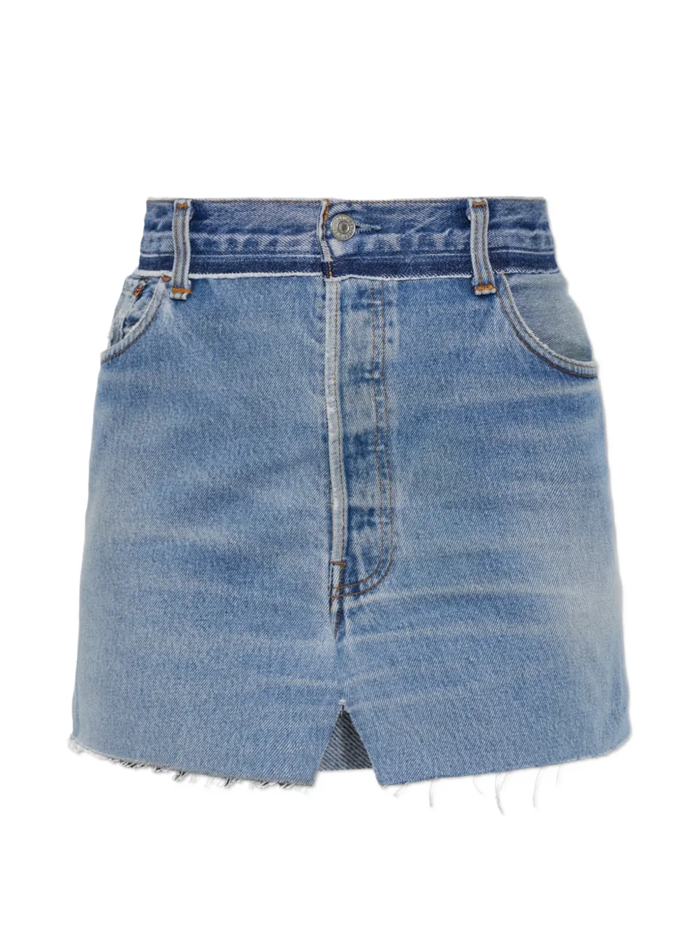 VETEMENTS faded-effect raw-cut mini skirt - Blu