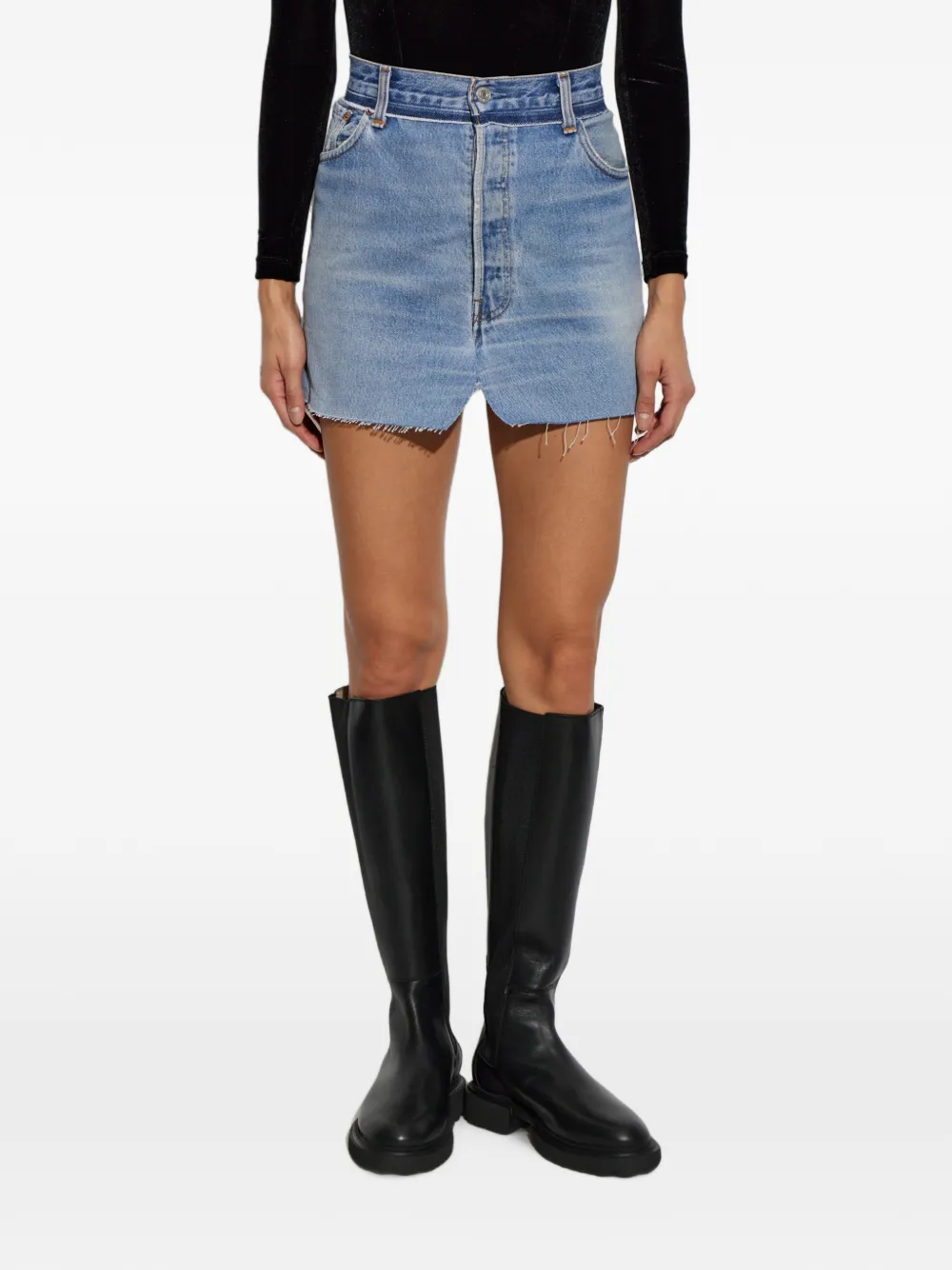 VETEMENTS Gerafelde mini-rok met vervaagd effect Blauw