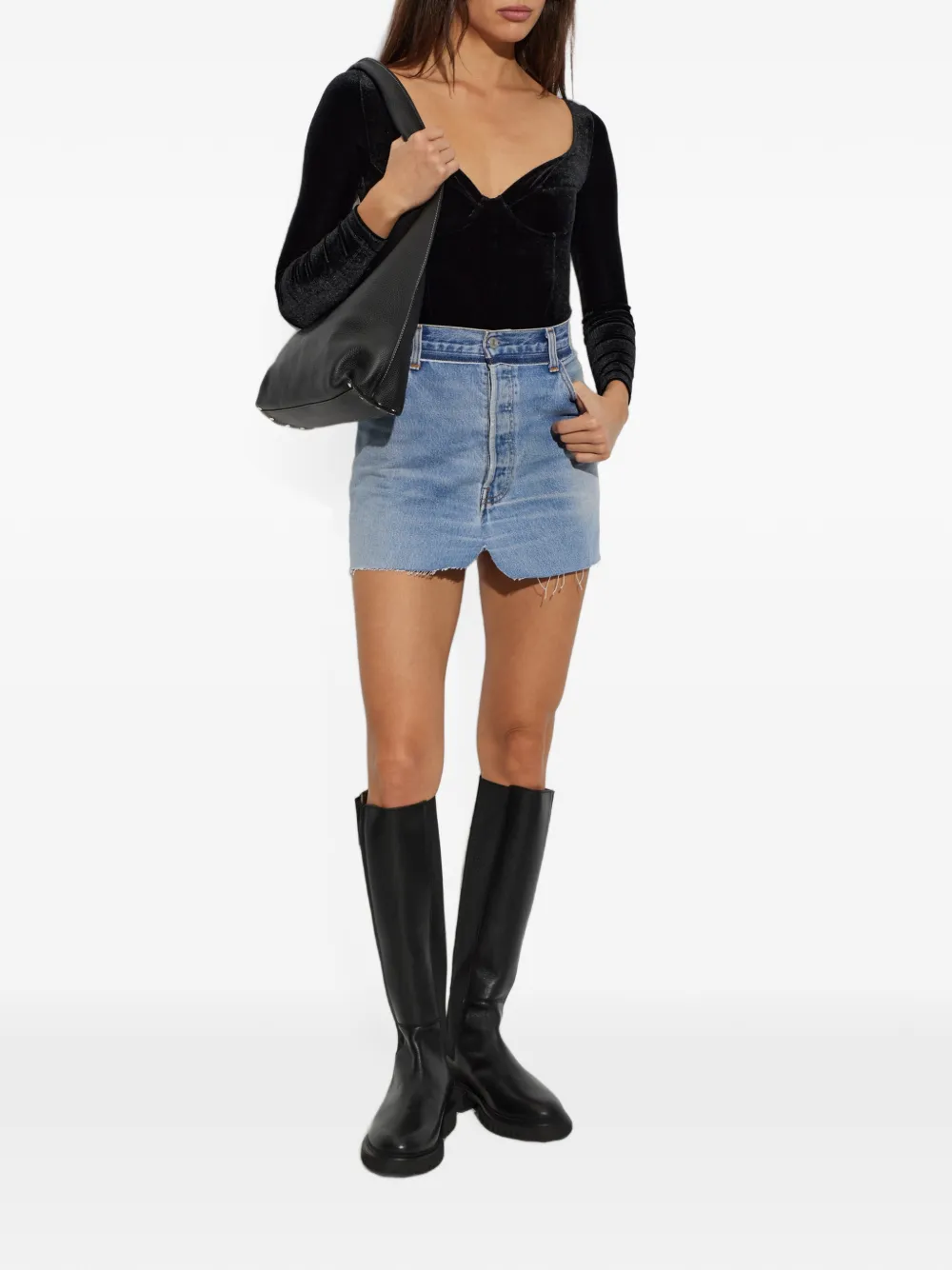 VETEMENTS Gerafelde mini-rok met vervaagd effect Blauw