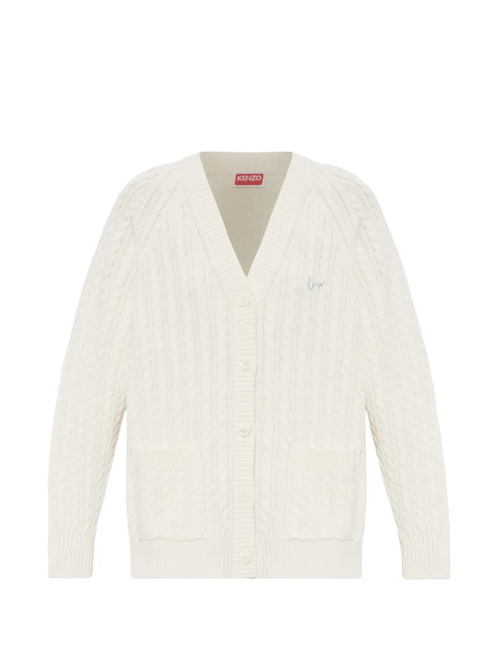 Kenzo cable-knit embroidered-logo cardigan - Weiß