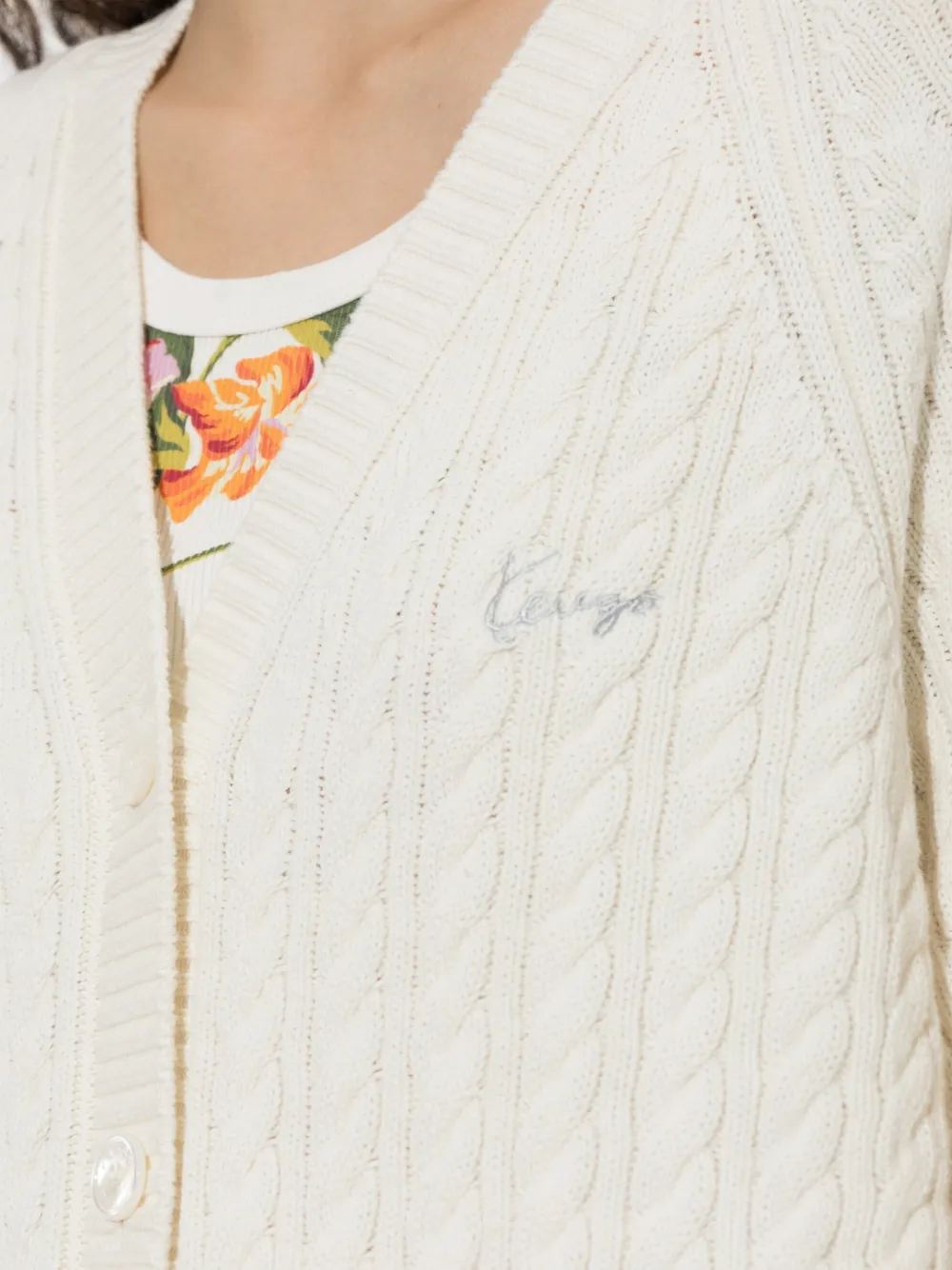Kenzo cable-knit embroidered-logo cardigan Wit