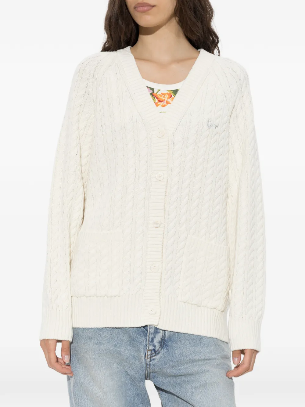 Kenzo cable-knit embroidered-logo cardigan Wit