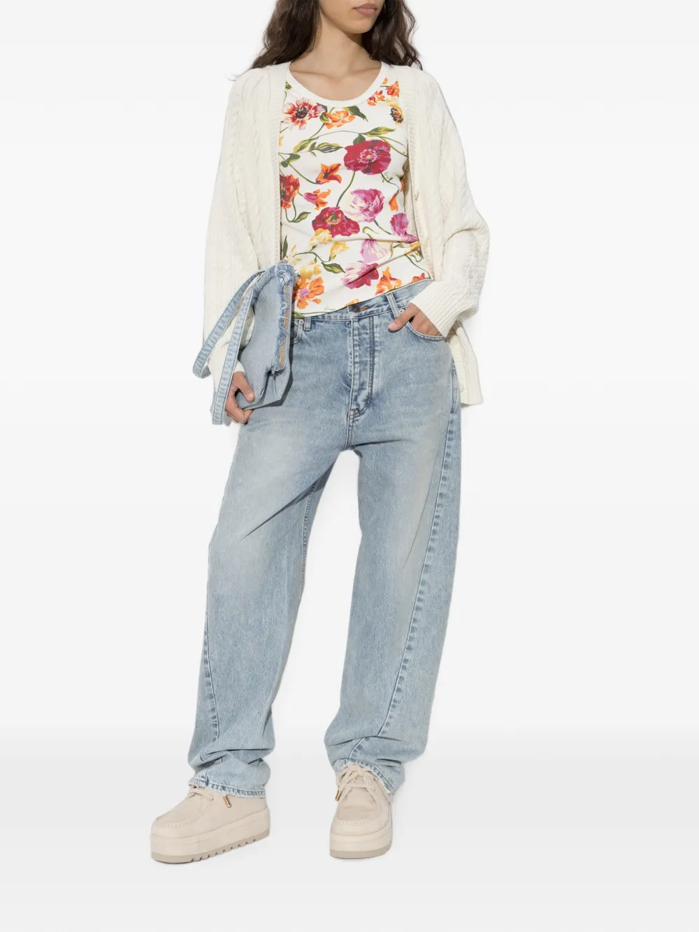 Kenzo cable-knit embroidered-logo cardigan Wit