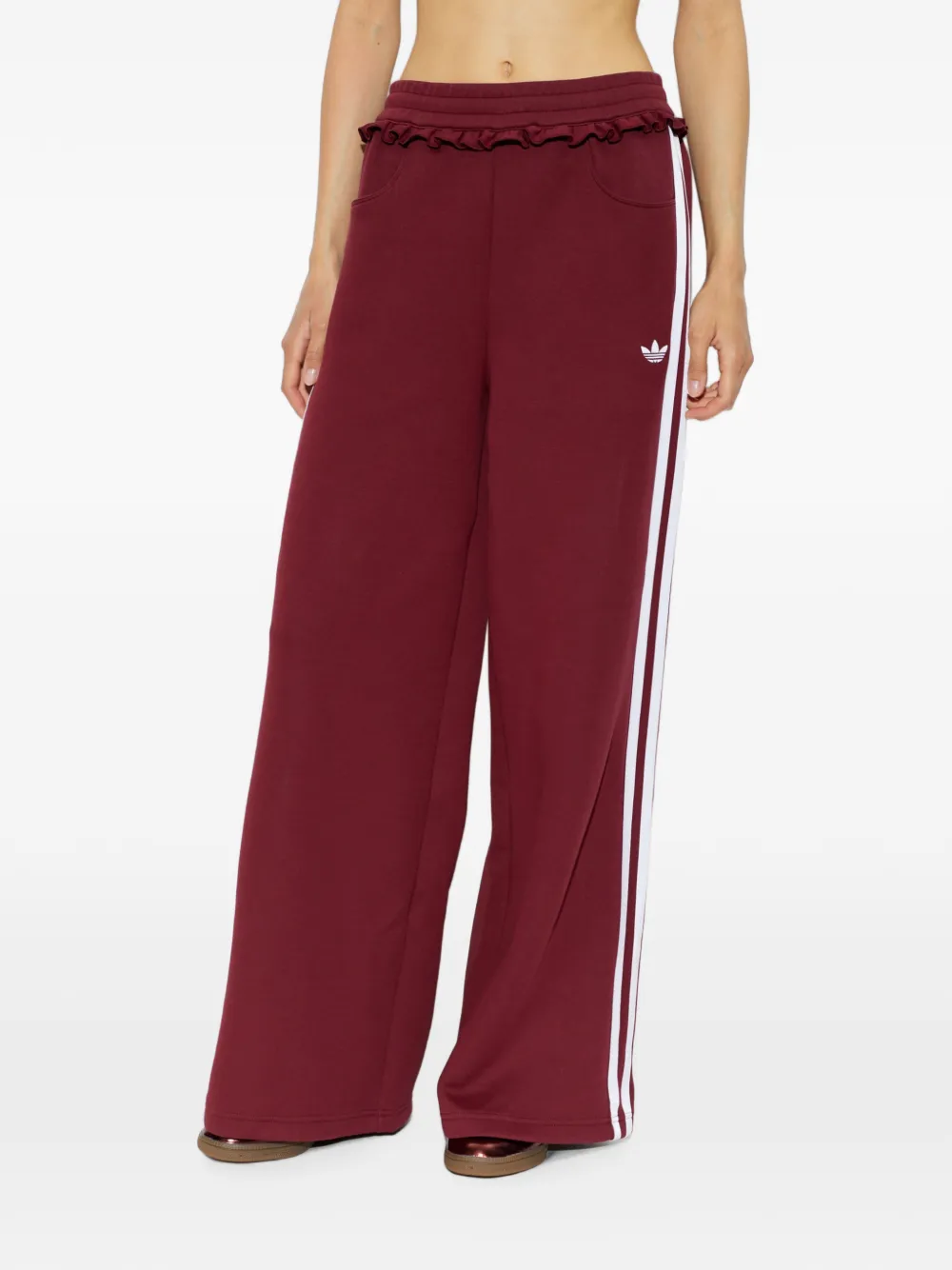 adidas ruffle-trim side-stripe track pants Rood