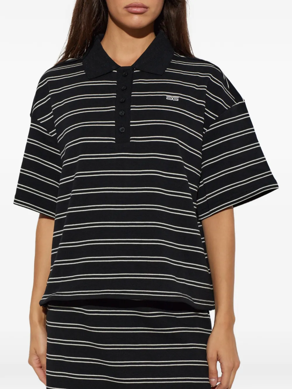 Gestuz Gestreept poloshirt Zwart