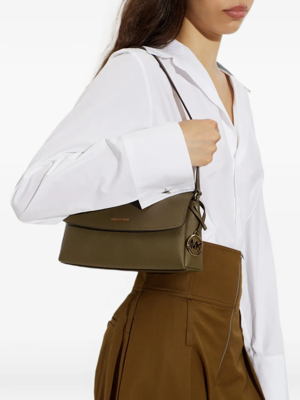 Michael Kors Landry leren schoudertas Groen
