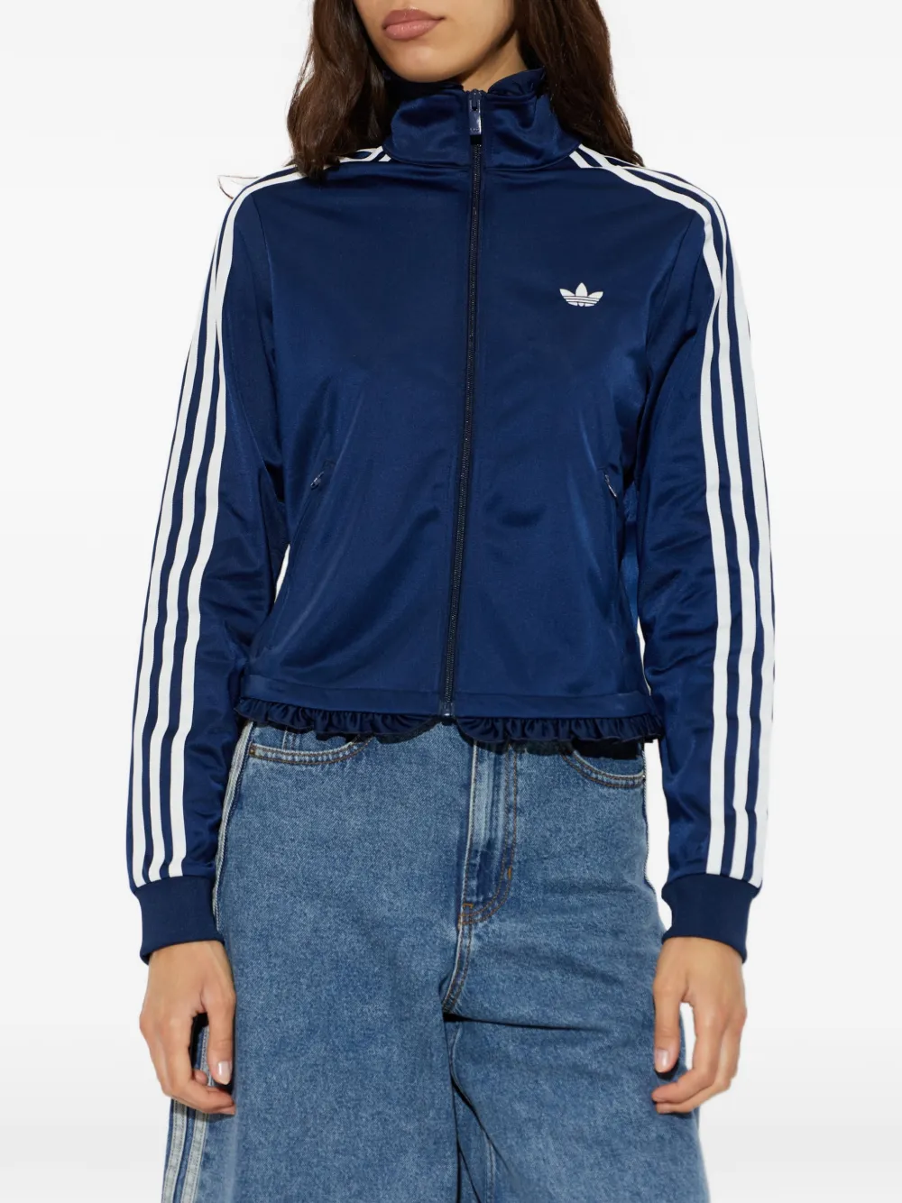 adidas ruffle-trimmed zip-up sweatshirt Blauw