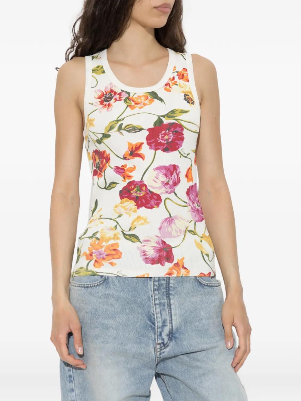 Kenzo Wildflower geribbelde top met bloemen-patroon Wit