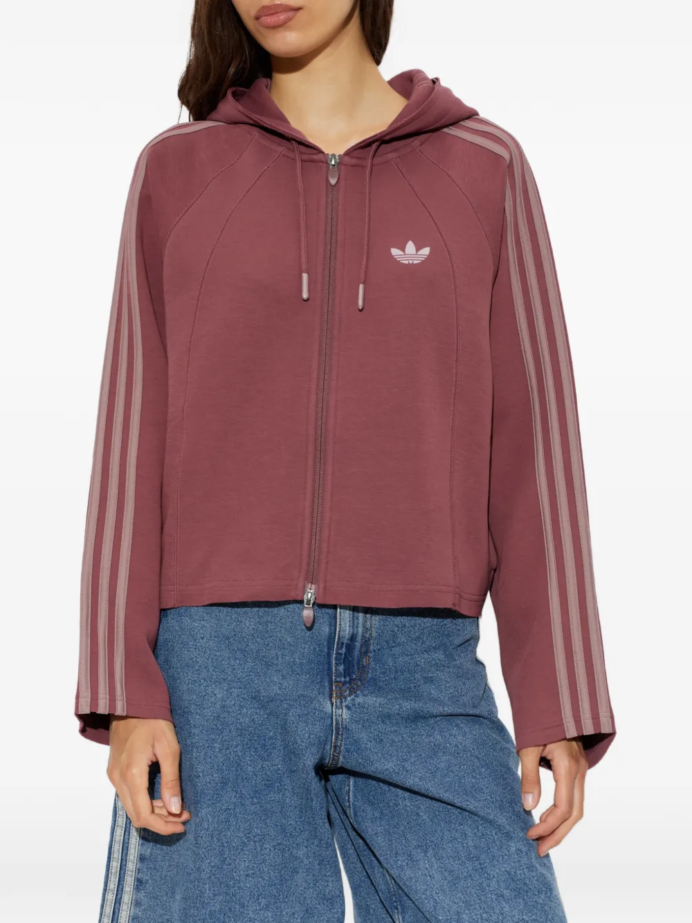 adidas logo-embroidered side-stripe hoodie Paars