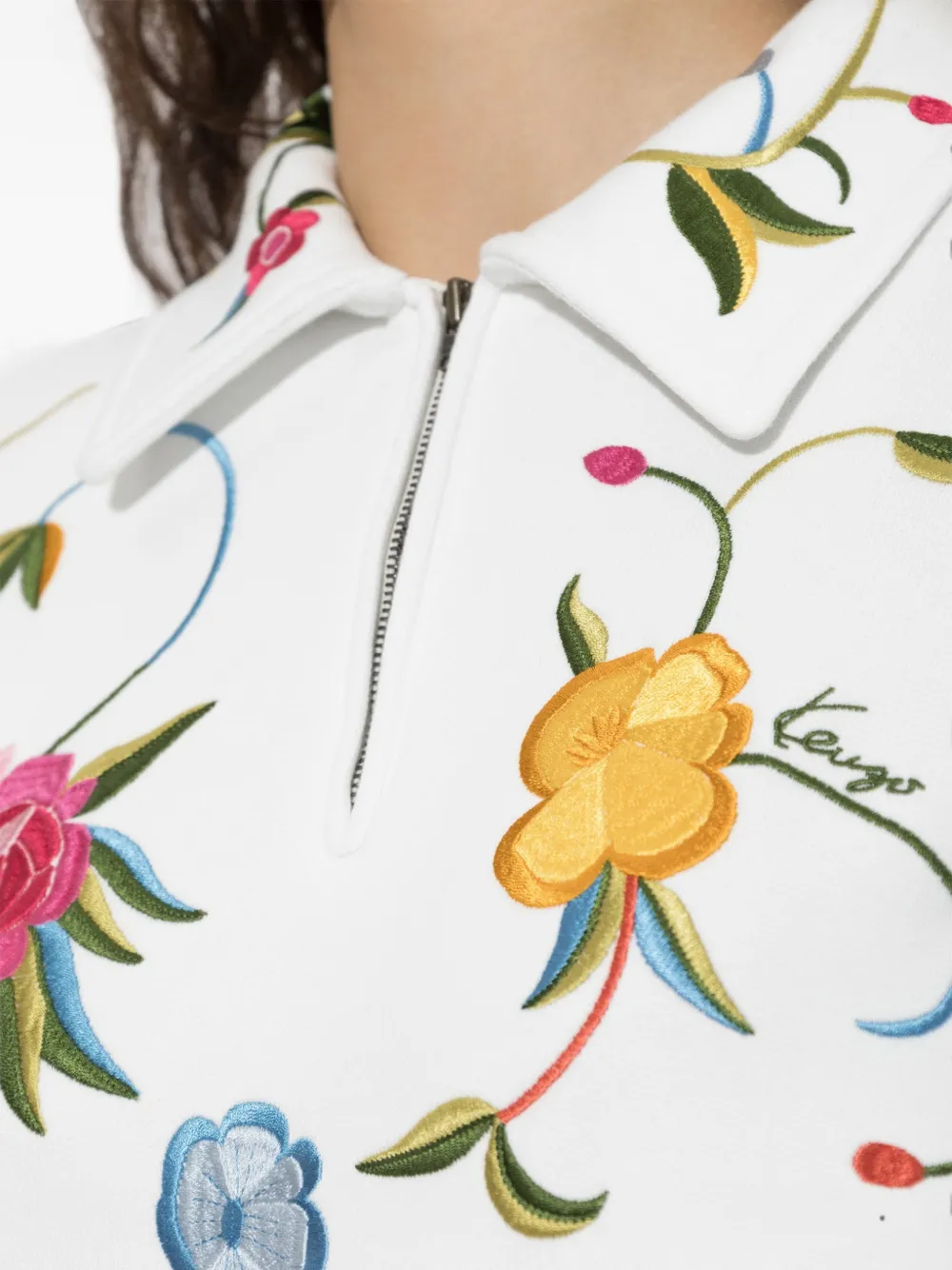Kenzo floral-embroidered quarter-zip sweatshirt Wit