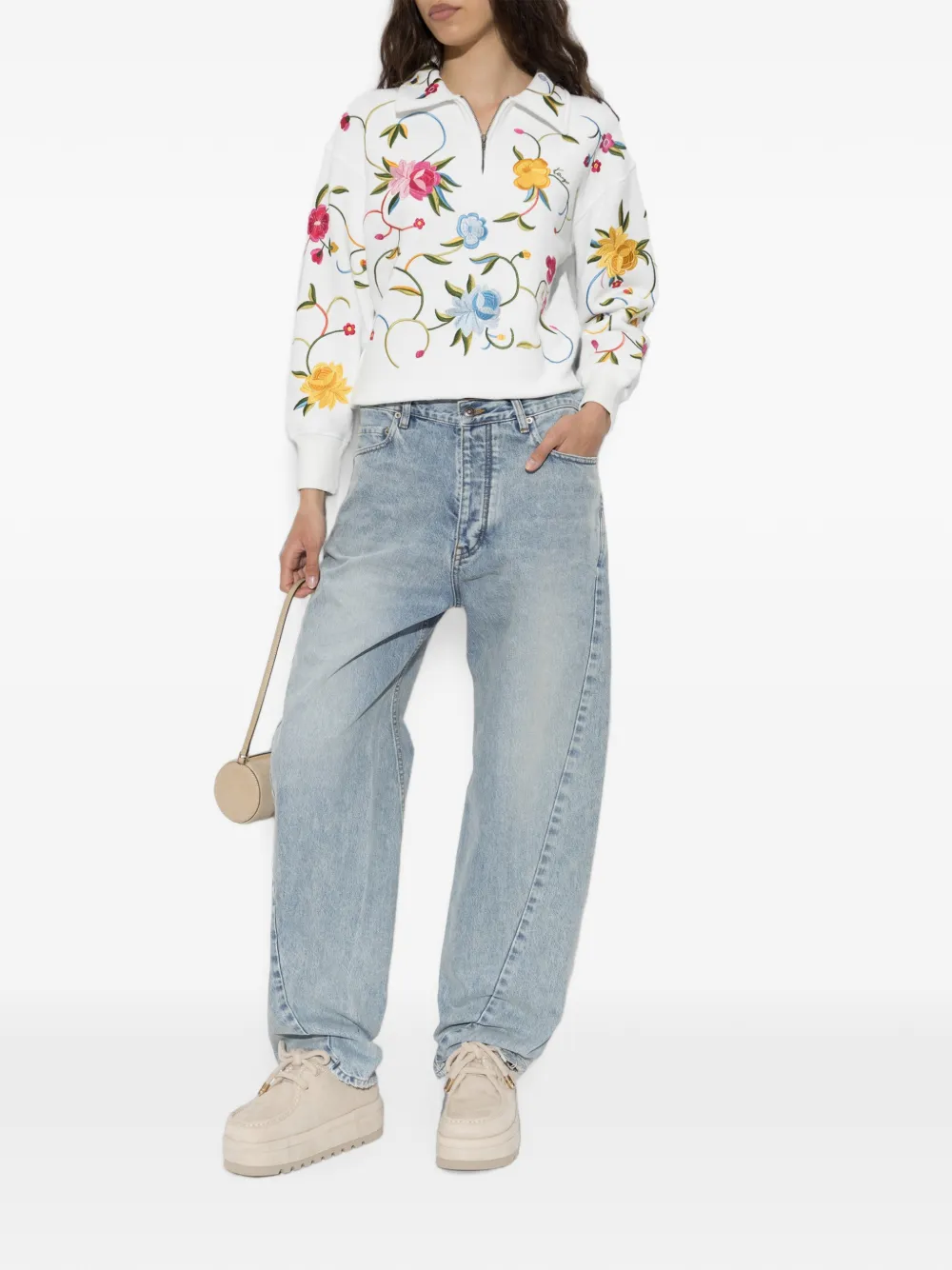 Kenzo floral-embroidered quarter-zip sweatshirt Wit