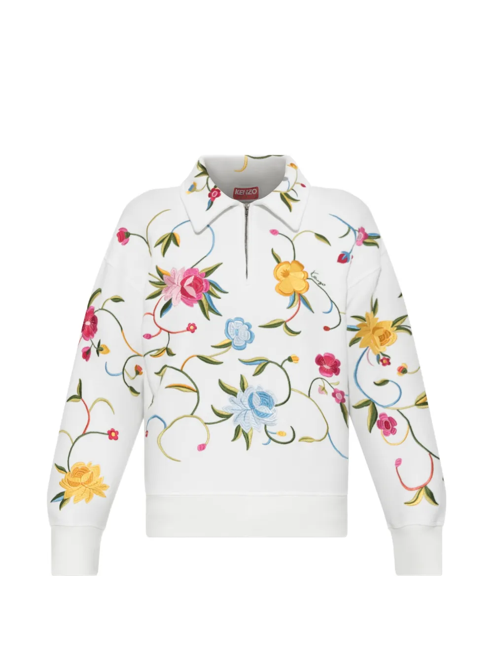Kenzo floral-embroidered quarter-zip sweatshirt - Weiß