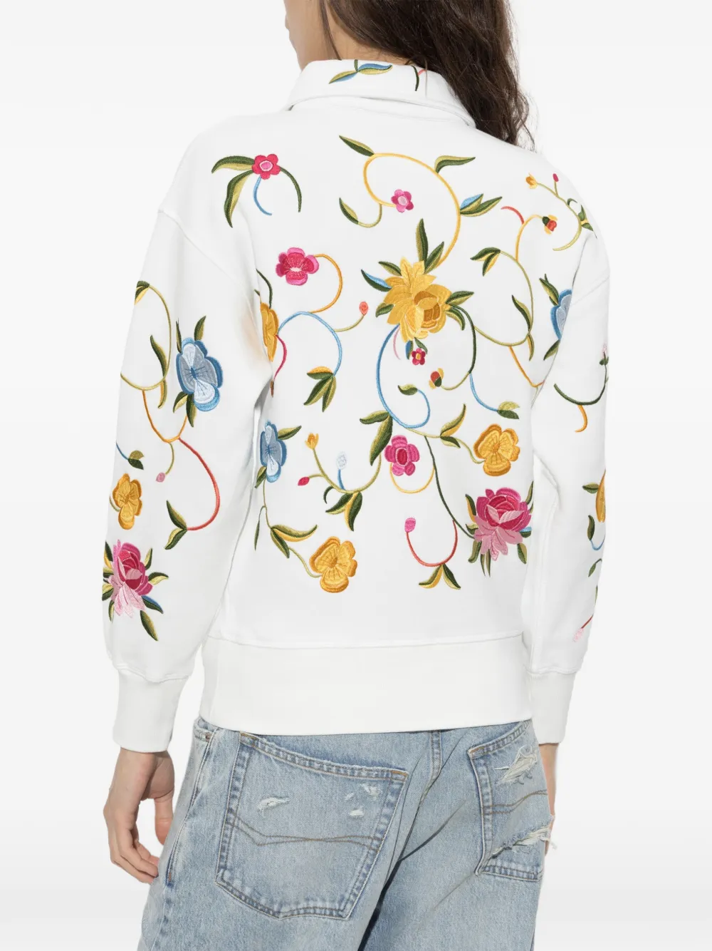 Kenzo floral-embroidered quarter-zip sweatshirt Wit