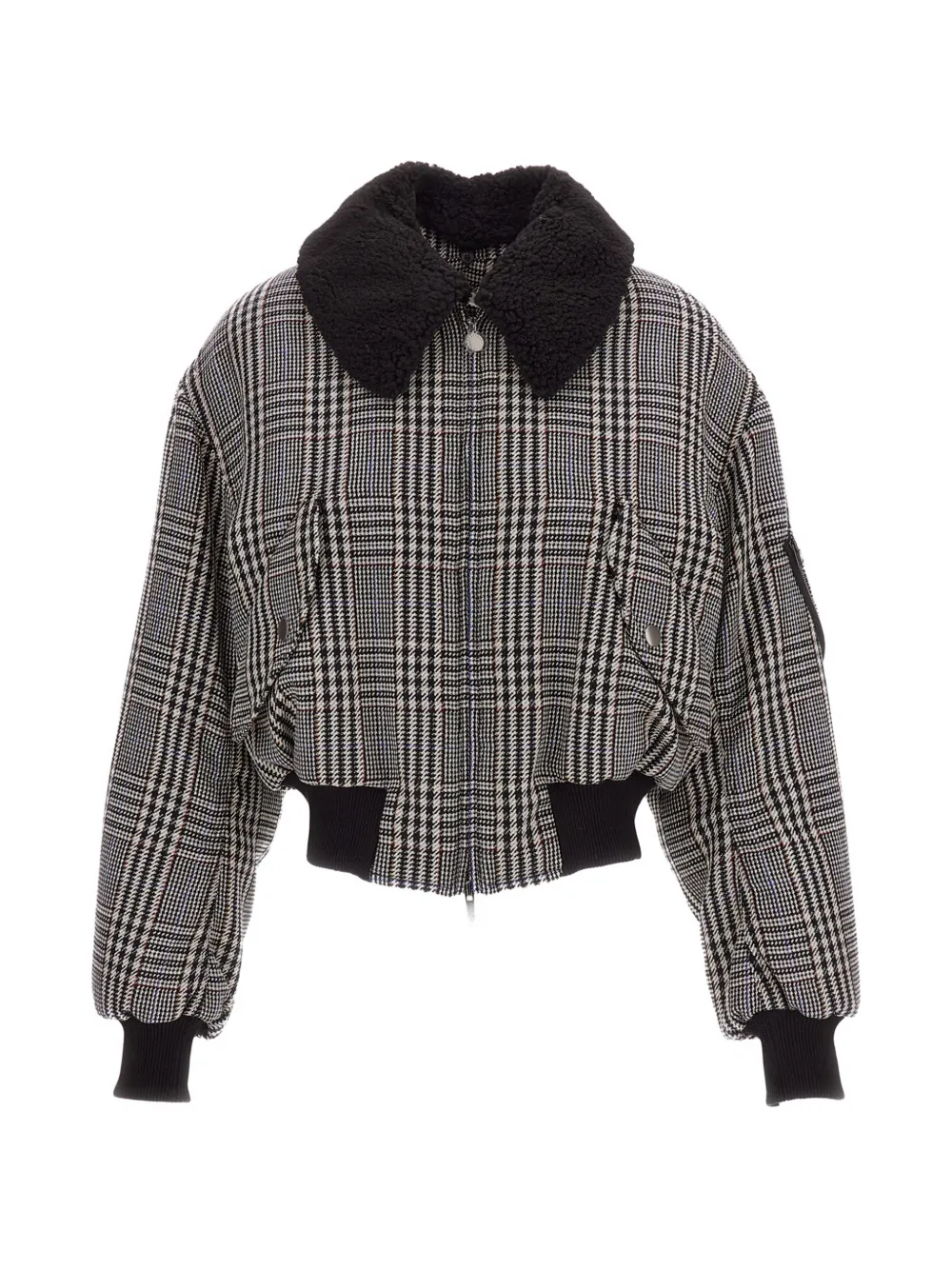 Stella McCartney houndstooth-check faux-fur collar jacket - Grau