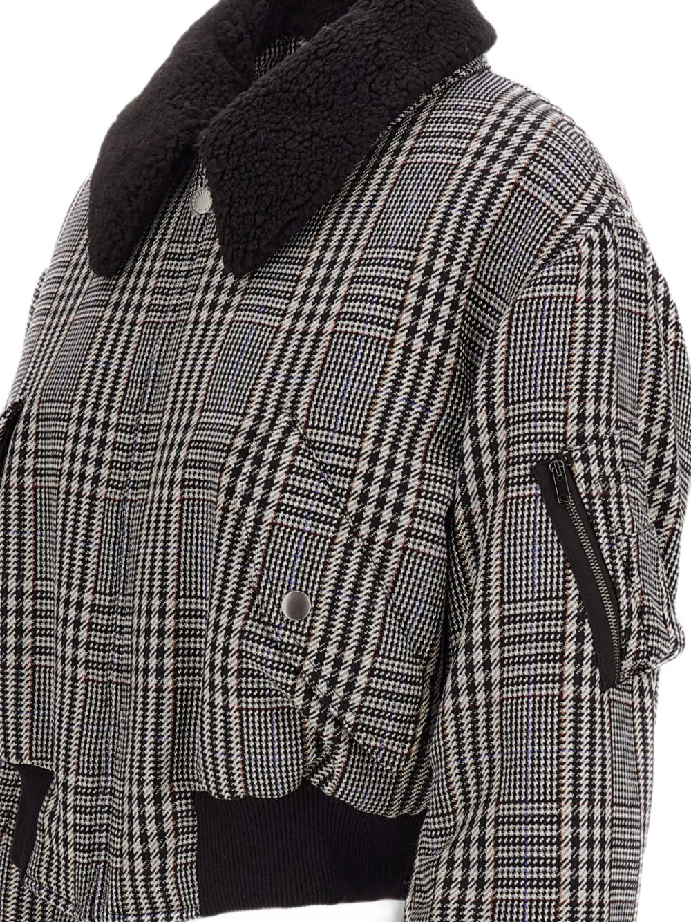 Stella McCartney Jack met pied-de-poule print en kraag van imitatiebont Grijs