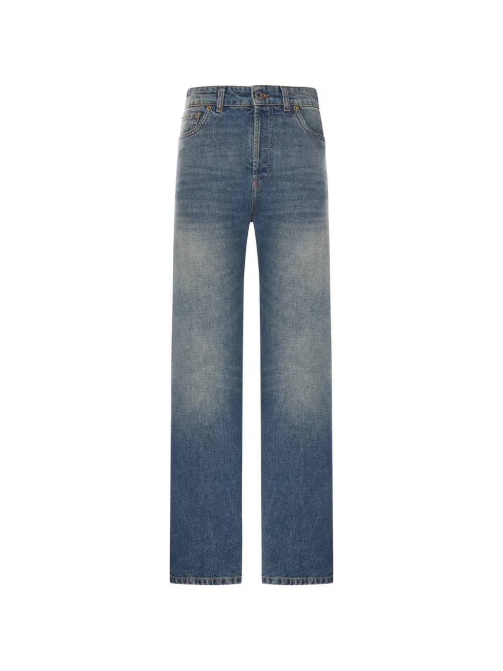 Miu Miu Logo-embroidered Faded-effect Jeans In Blue