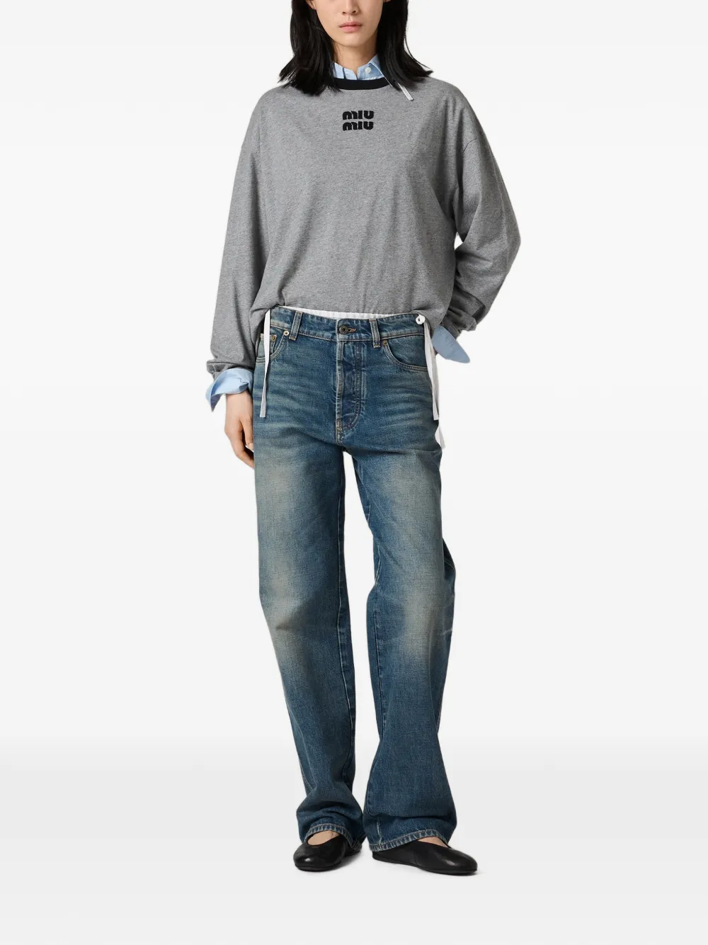 Miu Jeans met geborduurd logo en vervaagd effect Blauw