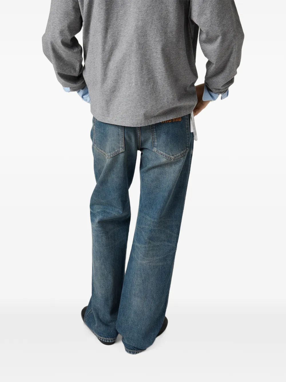 Miu Jeans met geborduurd logo en vervaagd effect Blauw
