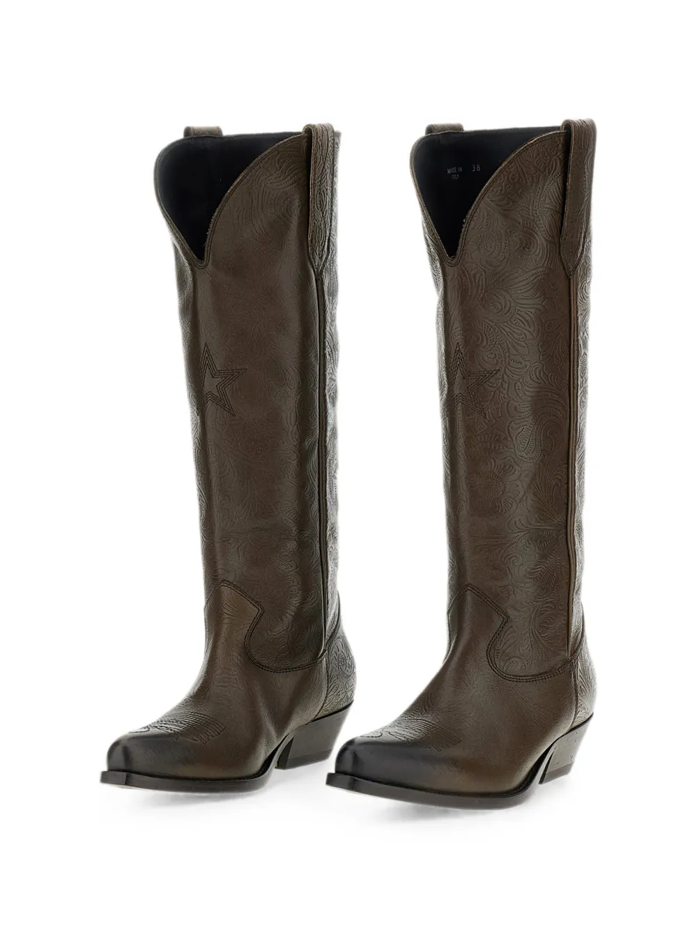 Golden Goose Wish Star embossed-floral western boots Bruin