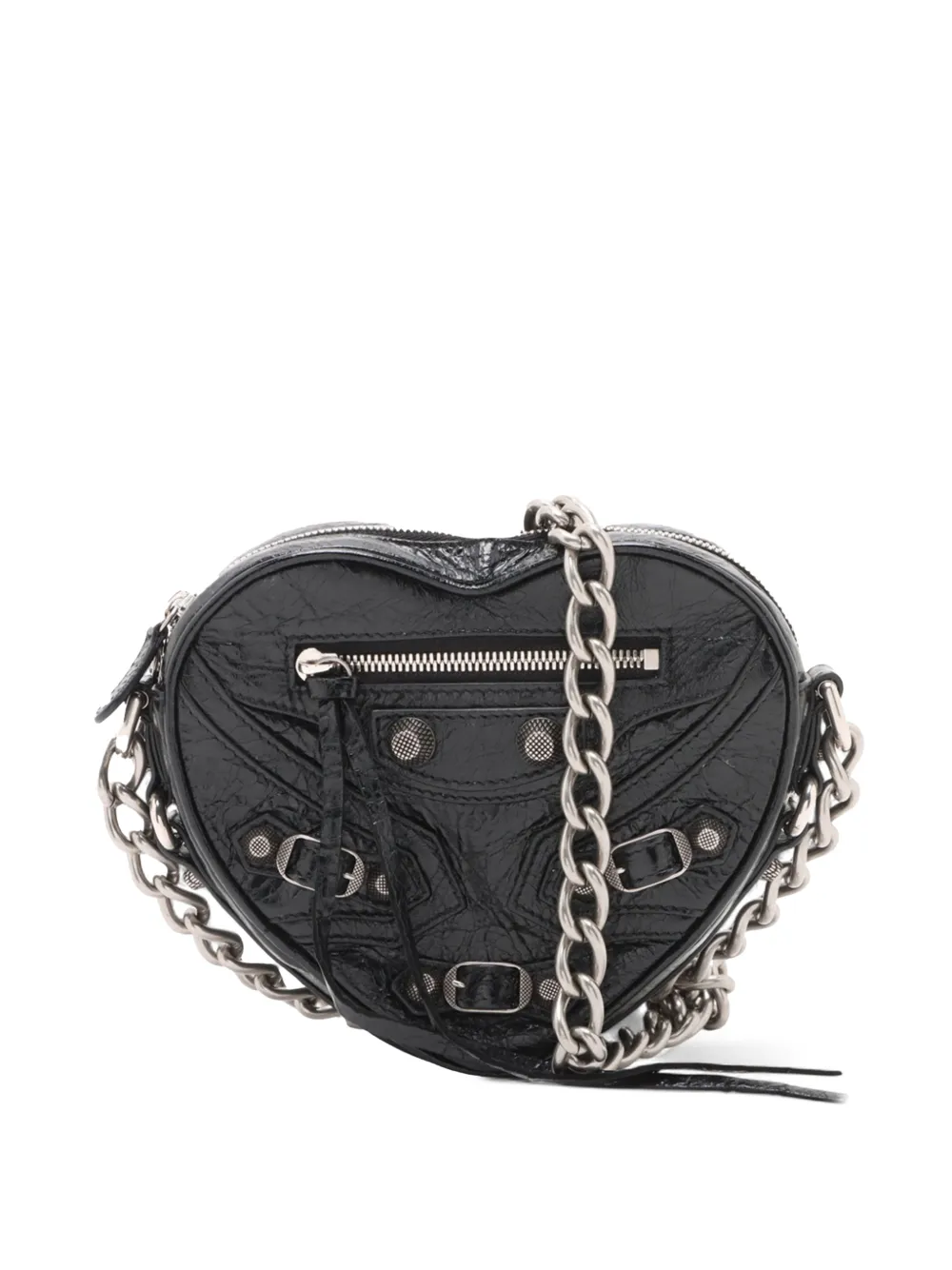 Pre-owned Balenciaga 2021-2026 Mini Lambskin Motocross Le Cagole Heart Chain Bag Crossbody Bag In Black