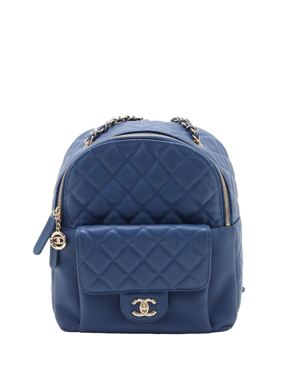Pre-owned Chanel 2019 Large Cc Quilted Caviar Day Backpack In 蓝色